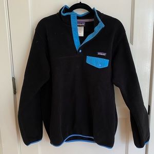Patagonia Synchilla Black & Blue Accents Quarter Zip Fleece Pullover sz Large